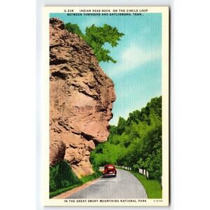 Vintage Linen Postcard Indian Head Rock Great Smoky Mountains TN